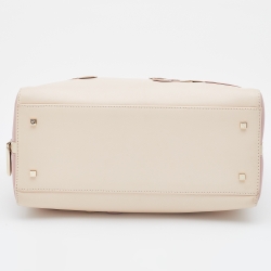 Pre Owned CH Carolina Herrera Beige/Pink Leather Applique Studded Boston Bag 