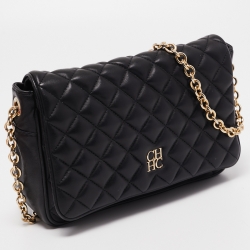 Pre Owned CH Carolina Herrera Black Quilted Leather Flap Chain Shoulder Bag