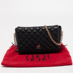 Pre Owned CH Carolina Herrera Black Quilted Leather Flap Chain Shoulder Bag
