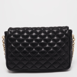 Pre Owned CH Carolina Herrera Black Quilted Leather Flap Chain Shoulder Bag