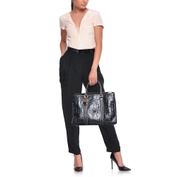 مملوكة مسبقًا CH Carolina Herrera Black Monogram Embossed Leather Matteo Tote