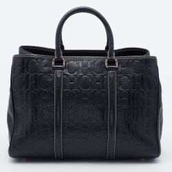 مملوكة مسبقًا CH Carolina Herrera Black Monogram Embossed Leather Matteo Tote