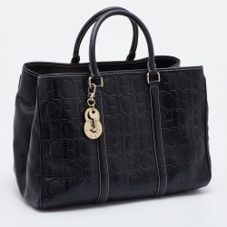 مملوكة مسبقًا CH Carolina Herrera Black Monogram Embossed Leather Matteo Tote