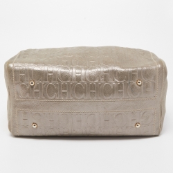 Pre Owned CH Carolina Herrera Silver Shimmer Monogram Leather Andy Boston Bag