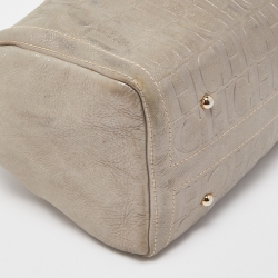 Pre Owned CH Carolina Herrera Silver Shimmer Monogram Leather Andy Boston Bag