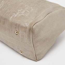 Pre Owned CH Carolina Herrera Silver Shimmer Monogram Leather Andy Boston Bag