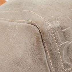 Pre Owned CH Carolina Herrera Silver Shimmer Monogram Leather Andy Boston Bag