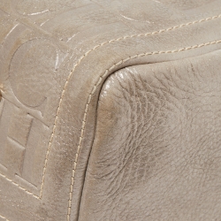 Pre Owned CH Carolina Herrera Silver Shimmer Monogram Leather Andy Boston Bag