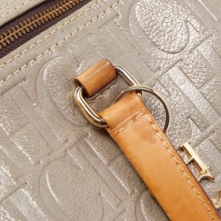 Pre Owned CH Carolina Herrera Silver Shimmer Monogram Leather Andy Boston Bag