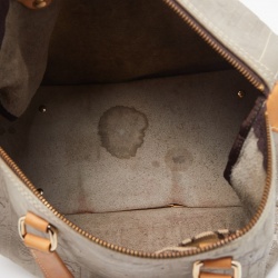 Pre Owned CH Carolina Herrera Silver Shimmer Monogram Leather Andy Boston Bag