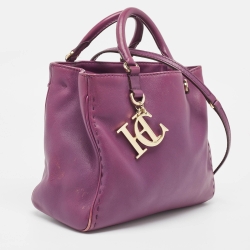 Pre Owned CH Carolina Herrera Purple Leather Charm Tote