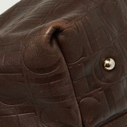 Pre Owned CH Carolina Herrera Brown Monogram Leather Matryoshka Shopper Tote