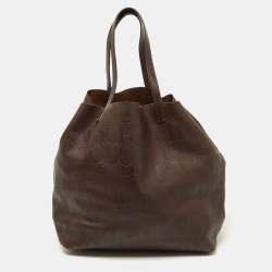 Pre Owned CH Carolina Herrera Brown Monogram Leather Matryoshka Shopper Tote