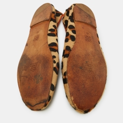 Pre Owned CH Carolina Herrera Brown/Orange Calfhair Bow Ballet Flats Size 38