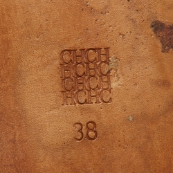 Pre Owned CH Carolina Herrera Brown/Orange Calfhair Bow Ballet Flats Size 38