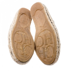 Pre Owned CH Carolina Herrera Metallic Gold Leather Espadrilles Size 38