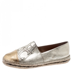 Pre Owned CH Carolina Herrera Metallic Gold Leather Espadrilles Size 38
