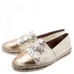 Pre Owned CH Carolina Herrera Metallic Gold Leather Espadrilles Size 38