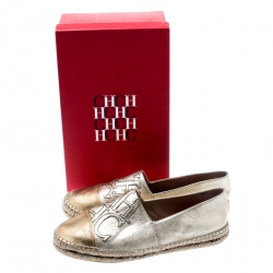 Pre Owned CH Carolina Herrera Metallic Gold Leather Espadrilles Size 38