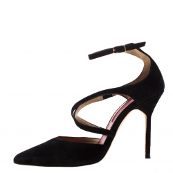 Pre Owned Carolina Herrera Black Ankle Strap Sandals Size 37