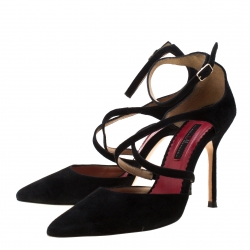 Pre Owned Carolina Herrera Black Ankle Strap Sandals Size 37