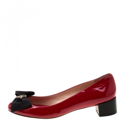 Pre Owned حذاء كعب عالي سي أتش كارولينا هيريرا فيونكة جلد لامع أحمر مقاس 38