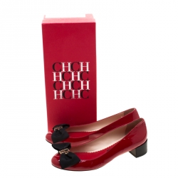 Pre Owned حذاء كعب عالي سي أتش كارولينا هيريرا فيونكة جلد لامع أحمر مقاس 38