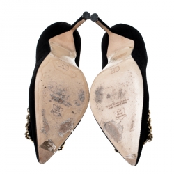 مملوكة مسبقًا حذاء كعب عالي كارولينا هيريرا سويدي أسود مزخرف كريستال مقدمة مدببة مقاس 37