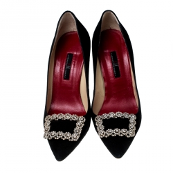 مملوكة مسبقًا حذاء كعب عالي كارولينا هيريرا سويدي أسود مزخرف كريستال مقدمة مدببة مقاس 37