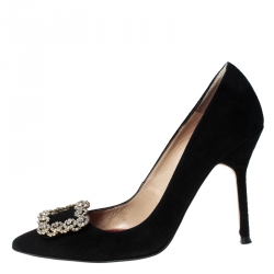 مملوكة مسبقًا حذاء كعب عالي كارولينا هيريرا سويدي أسود مزخرف كريستال مقدمة مدببة مقاس 37