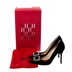 مملوكة مسبقًا حذاء كعب عالي كارولينا هيريرا سويدي أسود مزخرف كريستال مقدمة مدببة مقاس 37