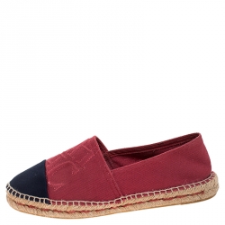 Pre Owned CH Carolina Herrera Red/Blue Canvas Espadrilles Size 38