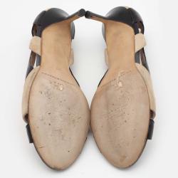 Pre Owned حذاء كعب عالي سي أتش كارولينا هيريرا سويدي وجلد بيج/أسود قصات مفرغة مقدمة مفتوحة مقاس 37