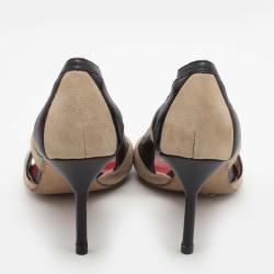 Pre Owned حذاء كعب عالي سي أتش كارولينا هيريرا سويدي وجلد بيج/أسود قصات مفرغة مقدمة مفتوحة مقاس 37