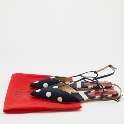 Pre Owned CH Carolina Herrera Navy Blue/White Polka Dot Satin T Strap Sandals Size 40