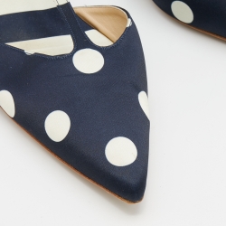 Pre Owned CH Carolina Herrera Navy Blue/White Polka Dot Satin T Strap Sandals Size 40