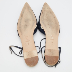 Pre Owned CH Carolina Herrera Navy Blue/White Polka Dot Satin T Strap Sandals Size 40