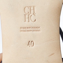 Pre Owned CH Carolina Herrera Navy Blue/White Polka Dot Satin T Strap Sandals Size 40