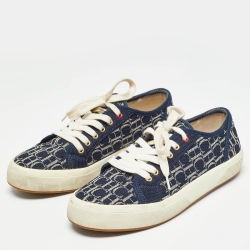 Pre Owned CH Carolina Herrera Navy Blue Canvas Low Top Sneakers Size 38