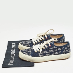 Pre Owned CH Carolina Herrera Navy Blue Canvas Low Top Sneakers Size 38