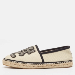 Pre Owned CH Carolina Herrera Cream Canvas Espadrille Flats Size 38