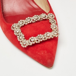Pre Owned CH Carolina Herrera Red Suede Crystal Embellished Pumps Size 40