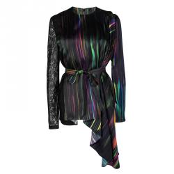 Chalayan Multicolor Striped Lace Sleeve Panel Detail Belted Robe Top L