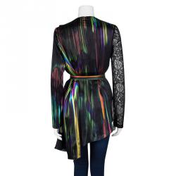 Chalayan Multicolor Striped Lace Sleeve Panel Detail Belted Robe Top L