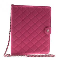 Chanel Pink Quilted Leather Crossbody iPad Case Chanel