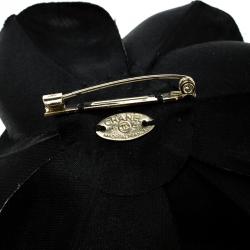 Chanel Black Camelia Fabric and Resin Brooch