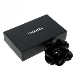 Chanel Black Camelia Fabric and Resin Brooch