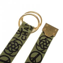 مملوكة مسبقًا Chanel Green Canvas Symbol Print Belt 75cm