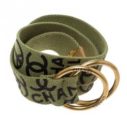 مملوكة مسبقًا Chanel Green Canvas Symbol Print Belt 75cm