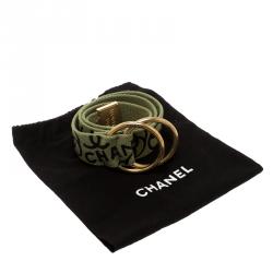 مملوكة مسبقًا Chanel Green Canvas Symbol Print Belt 75cm